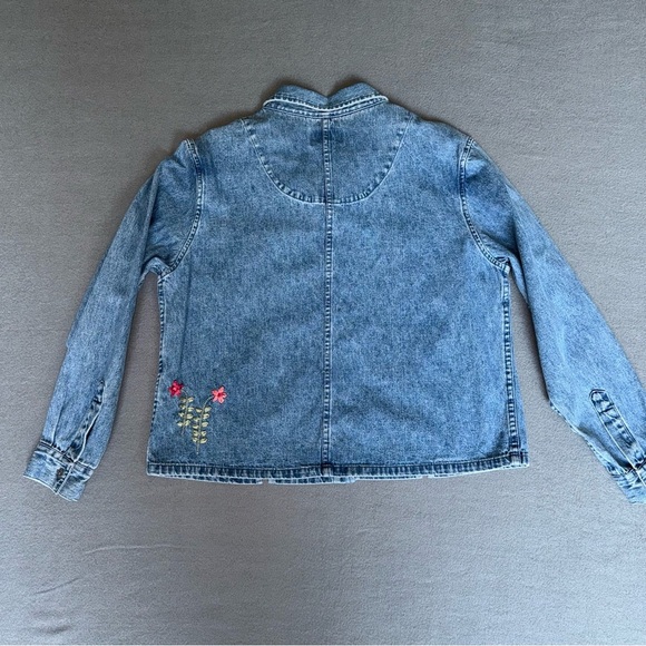 Christopher & Banks Blue Denim Cotton Shirt Jacket floral embroidered size L - Picture 4 of 16